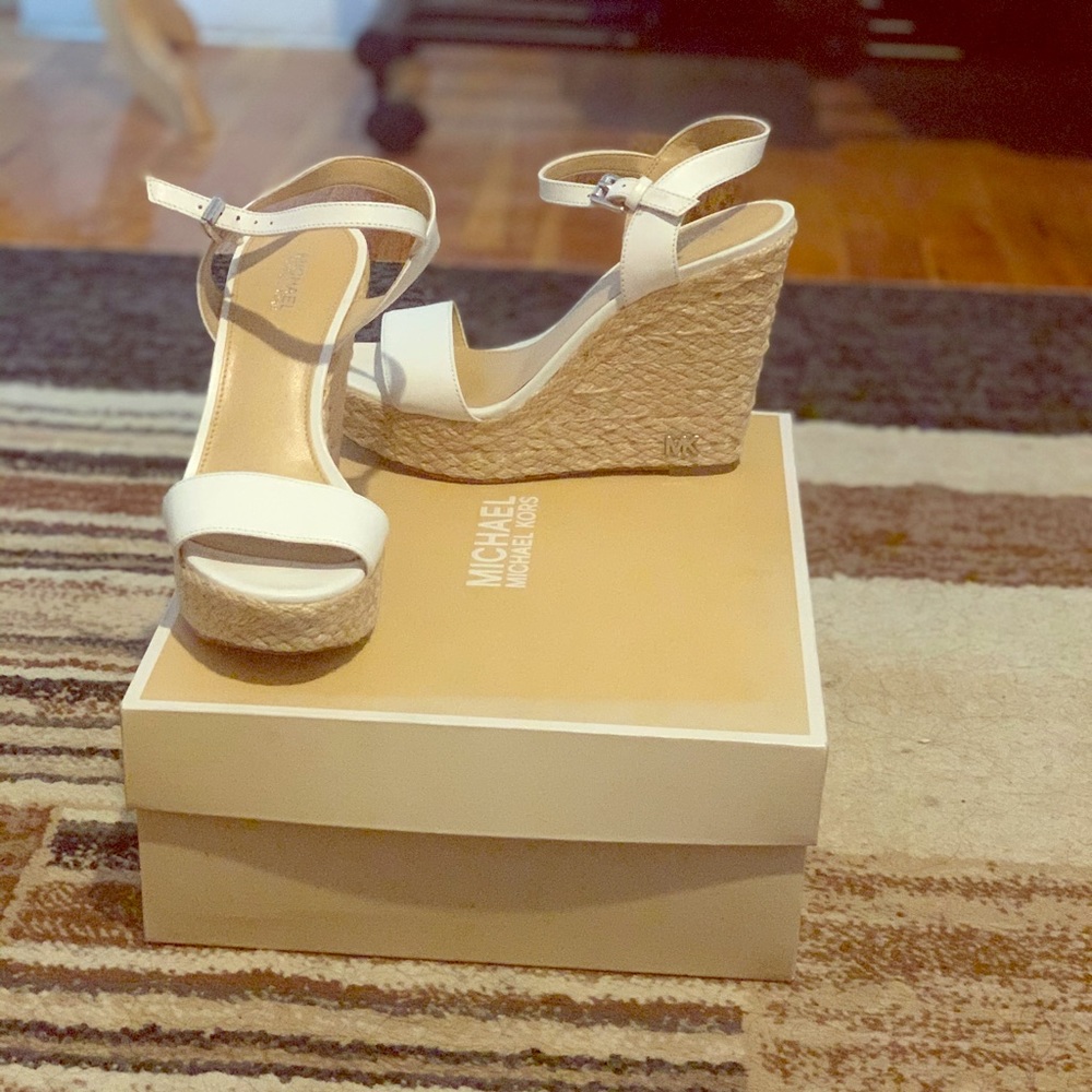 Michael Kors Leather Espadrilles Platform Wedge